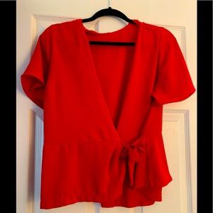 Red Wrap Front Blouse